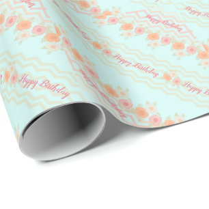 Papel De Regalo Patroneado rosa Verde azulado