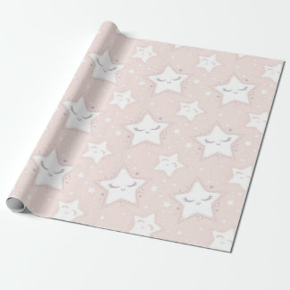Papel De Regalo Patrones Baby Shower De Estrellas Blancas Y Rosa
