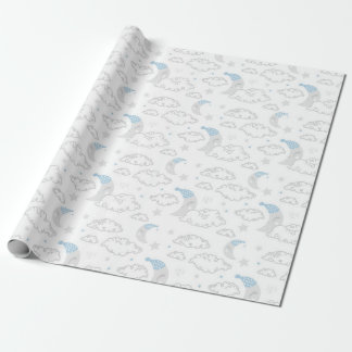 Papel De Regalo Patrones Baby Shower de Luna y Nubes Durmientes