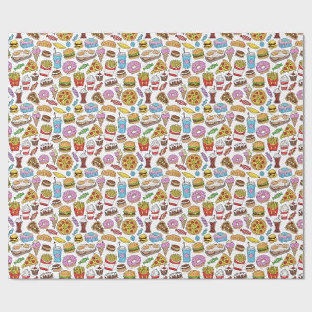 Papel De Regalo patrones de comida rápida  (Superficie plana)