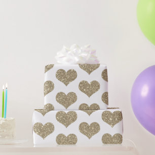 Papel De Regalo Patrones de Corazón Brillantes Dorado Blanco Deste