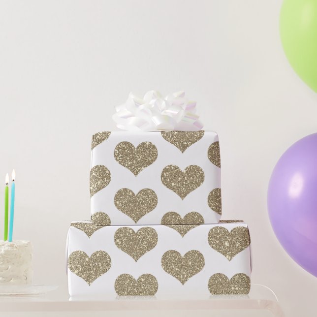 Papel De Regalo Patrones de Corazón Brillantes Dorados Blancos con (Regalos de fiesta)
