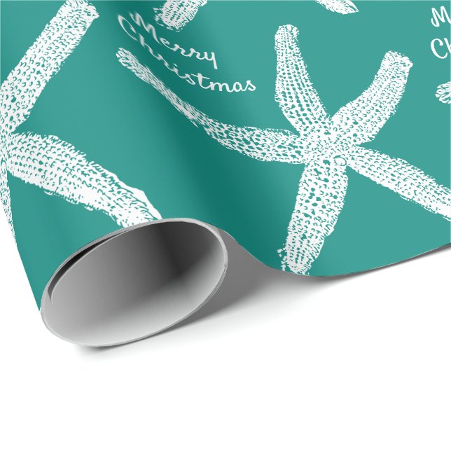 Papel De Regalo Patrones de estrellas de pescado oscuro Verde azul (Esquina del rollo)