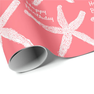Papel De Regalo Patrones de estrellas Salmon Pink Beach Feliz cump