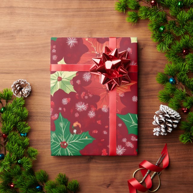 Papel De Regalo Patrones de Navidades de festividades rojas (Regalo de vacaciones)
