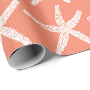 Papel De Regalo Patrones de pez estrella blanco Naranja rosa salm