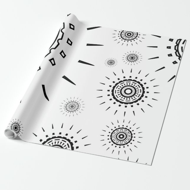 Papel De Regalo Patrones de ráfagas negras sobre blanco (Desenrollado)