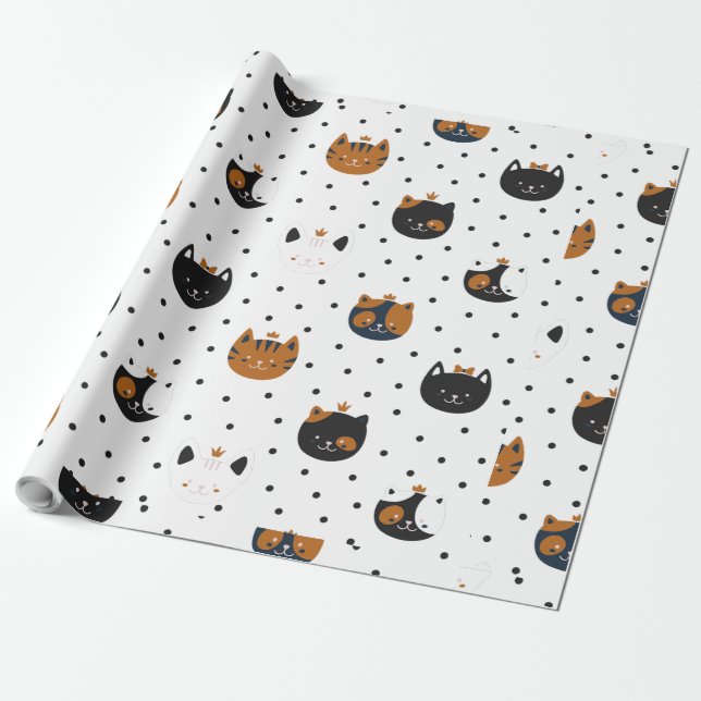 Papel De Regalo Patrones elegantes de gato de Moda (Desenrollado)
