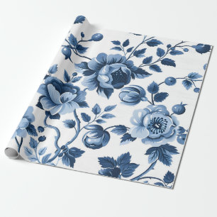 Papel De Regalo Patrones florales azules de Cottagecore