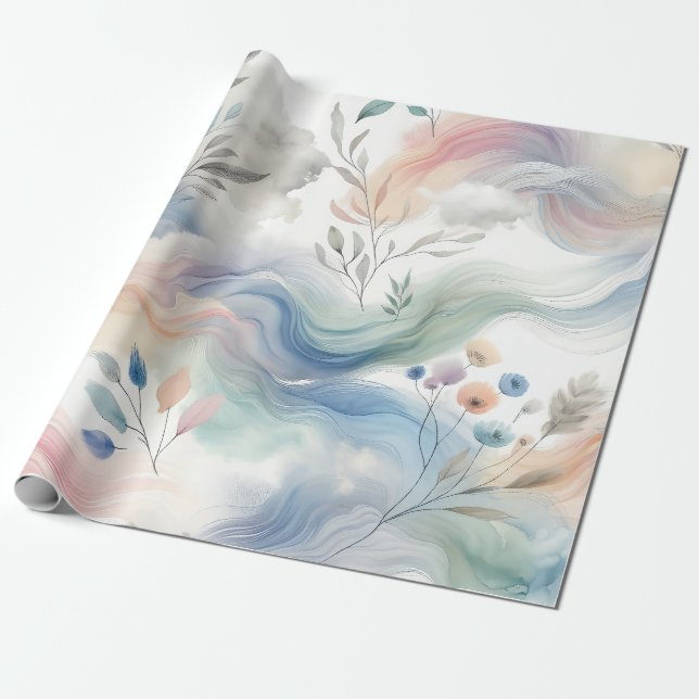 Papel De Regalo Patrones florales de bonito Acuarela Pastel (Desenrollado)