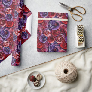 Papel De Regalo Patrones florales en ricos tonos rojos, morados y 