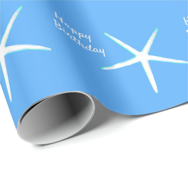 Papel De Regalo Patrones Starfish Feliz cumpleaños Nautical Blue (Esquina del rollo)