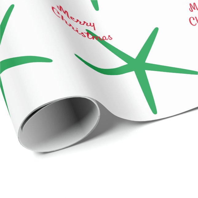 Papel De Regalo Patrones Starfish Feliz Navidad Verde Blanco Rojo (Esquina del rollo)