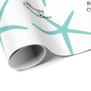 Papel De Regalo Patrones Starfish Playa Verde azulada Feliz Navida