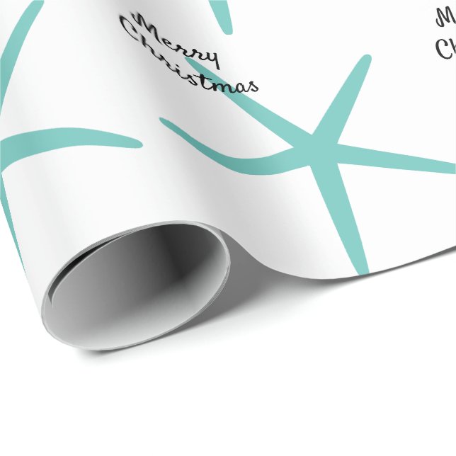 Papel De Regalo Patrones Starfish Playa Verde azulada Feliz Navida (Esquina del rollo)