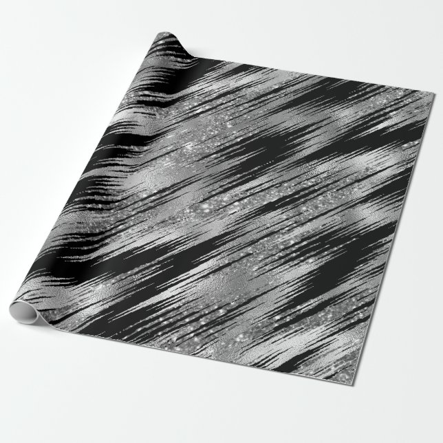 Papel De Regalo Patten básico negro y plateado impecable-16 (Desenrollado)