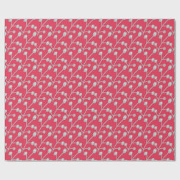 Papel De Regalo Patterned Silver-Grey Foliage on Bright Pink Red