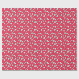 Papel De Regalo Patterned Silver-Grey Foliage on Bright Pink Red