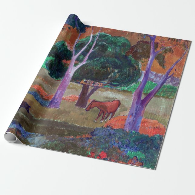 Papel De Regalo Paul Gauguin - Paisaje con cerdo y caballo (Desenrollado)