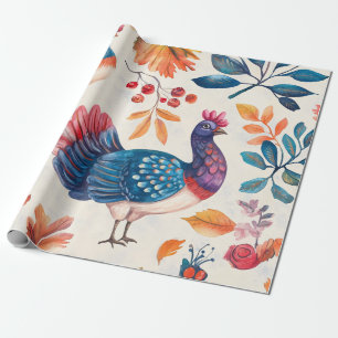 Papel De Regalo Pavo de Acción de Gracias Rústico Arte Folclórico