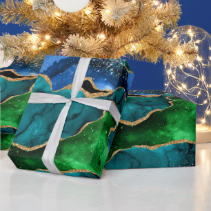 Papel De Regalo Pavo real azul y verde falso brillo ágata