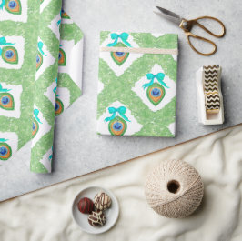 Papel De Regalo Pavo real de Navidad en acuarela