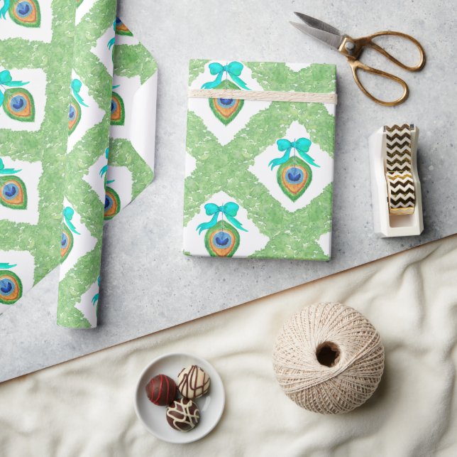 Papel De Regalo Pavo real de Navidad en acuarela (Artesanía)
