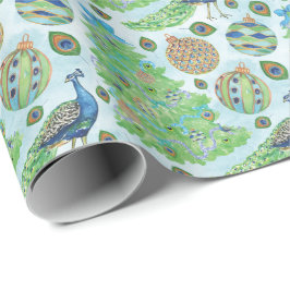 Papel De Regalo Pavo real de Navidad en acuarela