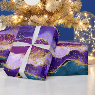 Papel De Regalo Pavo Real Falso Agata Brillante Purpura y Azul