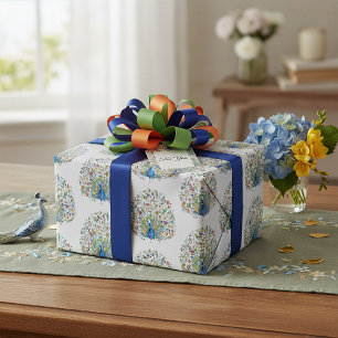 Papel De Regalo Pavo real floral acuarela