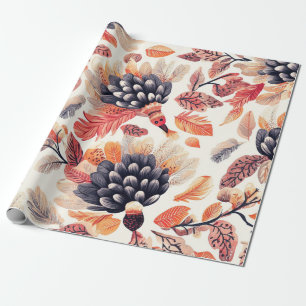 Papel De Regalo Pavos de otoño vibrantes – Acuarela caprichosa