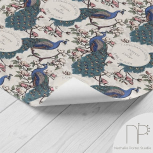 Papel De Regalo Pavos Reales Florales de Marfil para Compromiso