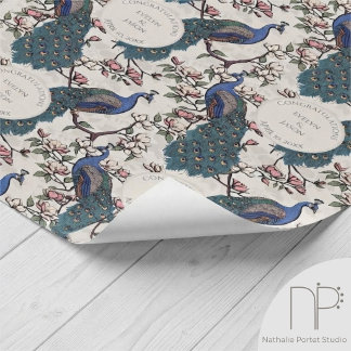 Papel De Regalo Pavos Reales Florales de Marfil para Compromiso