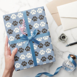 Papel De Regalo Paw Print Pattern Silver Blue