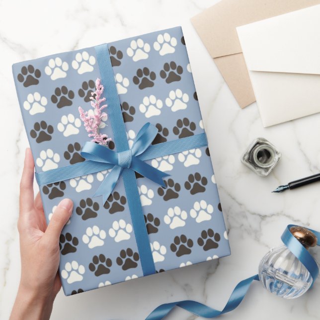 Papel De Regalo Paw Print Pattern Silver Blue (Regalar)