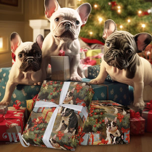 Papel De Regalo Paws & Presenta Navidades de Bulldog franceses