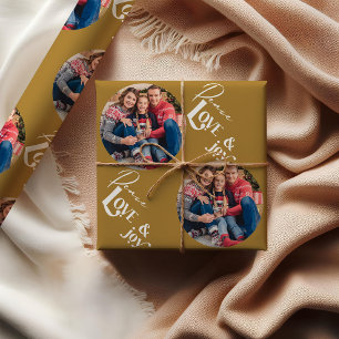 Papel De Regalo Paz Amor Alegría Foto Redonda Tipografía Elegante