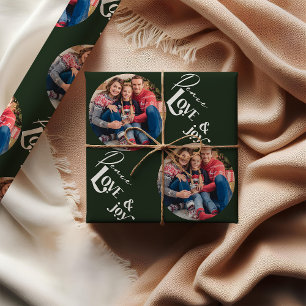 Papel De Regalo Paz Amor Alegría Letra Elegante Foto Verde