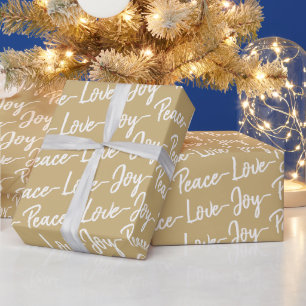Papel De Regalo Paz, amor, alegría   Navidades de oro y blanco