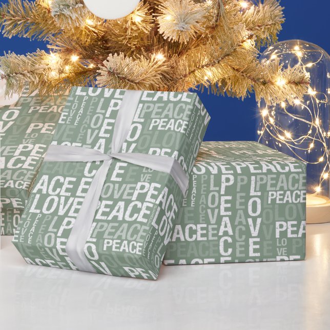 Papel De Regalo Paz Amor Navidad Verde Blanco (Vacaciones)