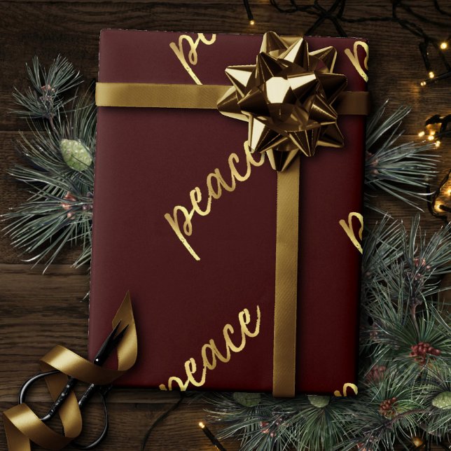 Papel De Regalo Paz de vacaciones | Faux Relieve metalizado dorado (Subido por el creador)