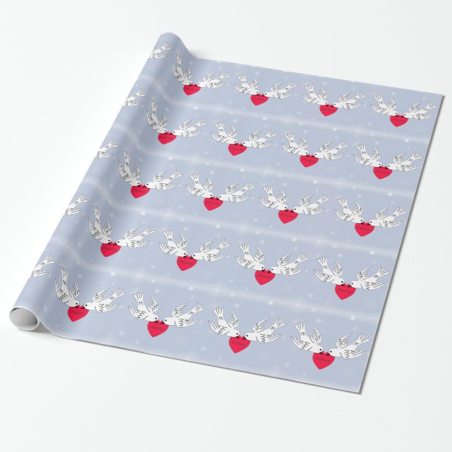 Papel De Regalo Paz palomas corazón nevadas pájaros (Desenrollado)