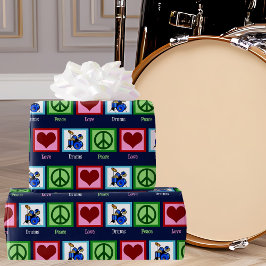 Papel De Regalo Peace Love Drums Guay Blue Drummer