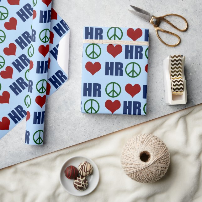Papel De Regalo Peace Love HR Recursos humanos Azul (Artesanía)