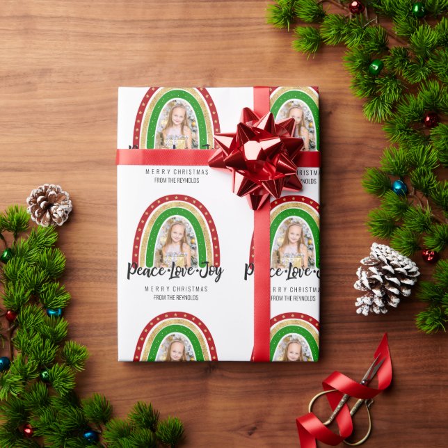 Papel De Regalo Peace Love Joy Merry Christmas Rainbow Photo (Regalo de vacaciones)