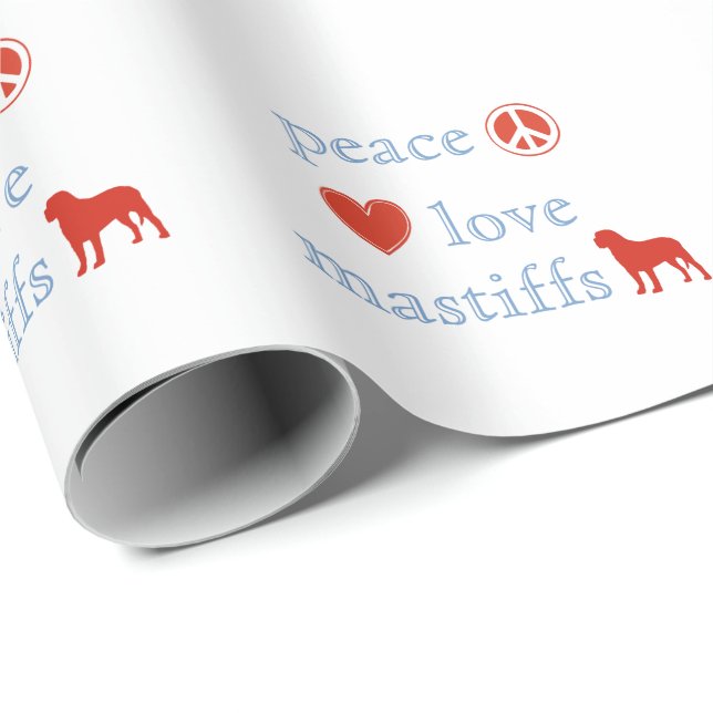 Papel De Regalo Peace Love Mastiffs (Esquina del rollo)