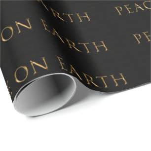 Papel De Regalo PEACE ON EARTH Metallic Gold sobre el negro