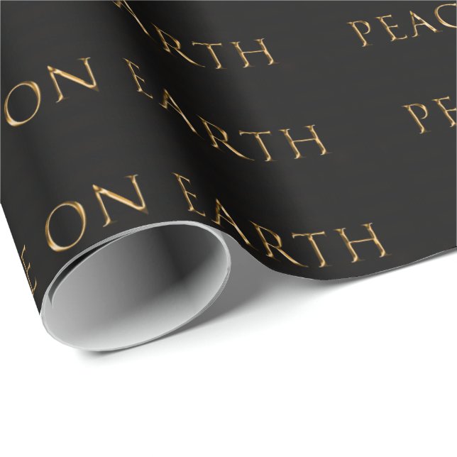 Papel De Regalo PEACE ON EARTH Metallic Gold sobre el negro (Esquina del rollo)