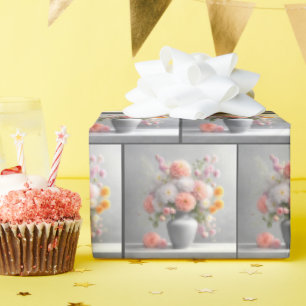 Papel De Regalo Peach and White Dahlia Bouquet