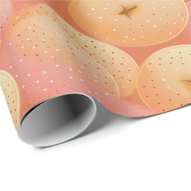 Papel De Regalo Peach Fuzz Resumen Patrón de Fruto Botánico 17 (Esquina del rollo)